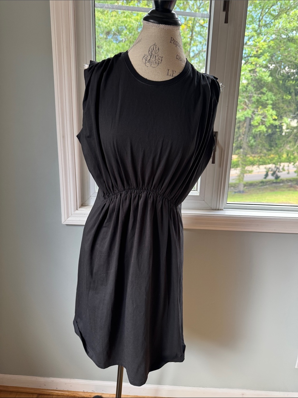 ATM black pima cotton knit sleeveless ruched waist mini dress large‎ - Picture 2 of 9